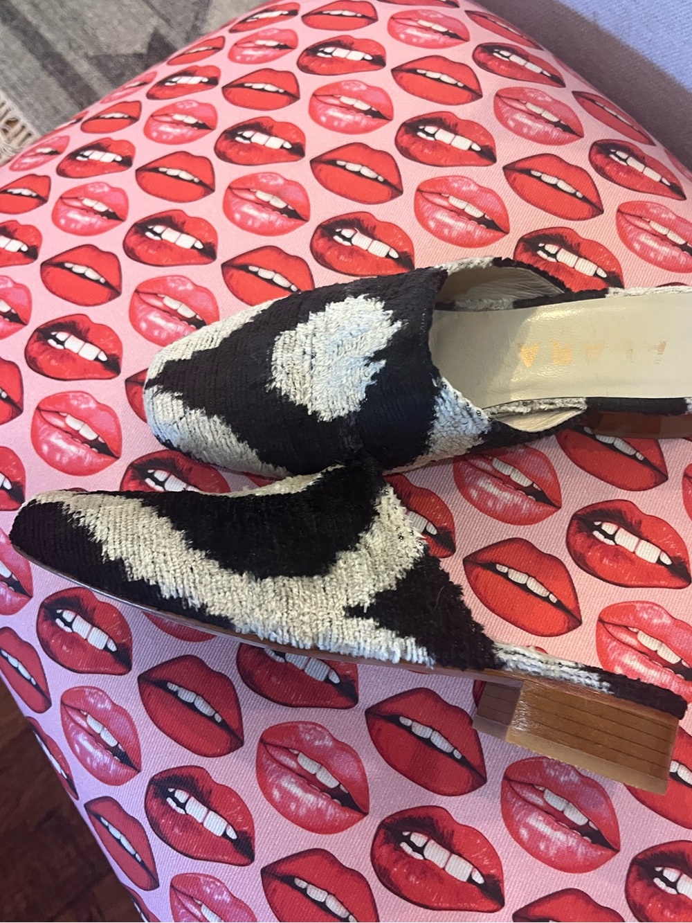 Alara Pushti Rug Textile Black Ivory Platform Sandals Statement Slides - Picture 2 of 5